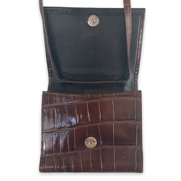 Brighton Croc Embossed Leather Brown Wallet On Strap Heart Coin-purse Billfold - Picture 3 of 10